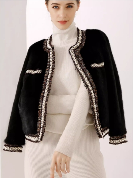 Elegant Chanel-Style Mink Coat For Women, Fur Jacket Outerwear