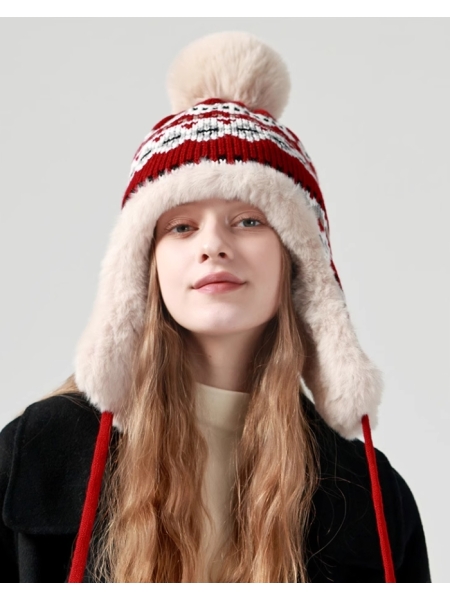 Ethnic Style Knitted Woolen Hat, Fluffy And Thickened For Warmth, Perfect For Cycling With Ear Protectors And Cold Resistance