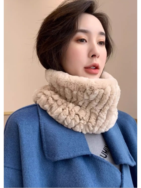 Winter Warm Rex Rabbit Fur, Large Scarf Collar, High Elasticity, Double-Sided Fur Pullover Neck Warmer