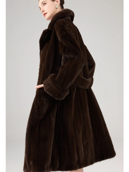 Dark Brown, Long Coat With Colored Mink Fur