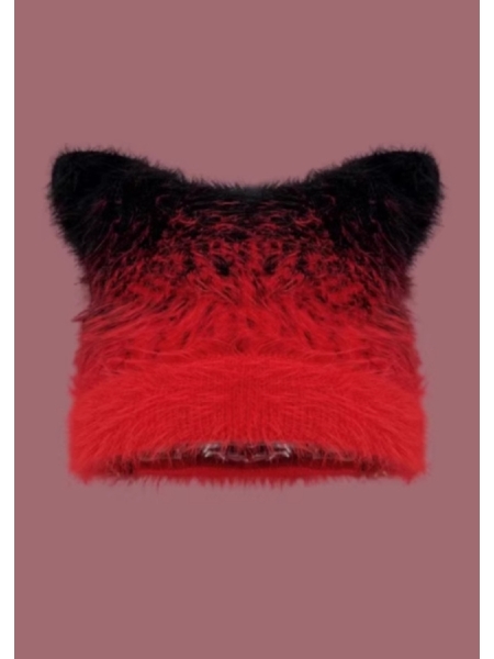 Gradient Color Mixed Yarn Knitted Cat Ear Hat, Warm and Fluffy Beanie