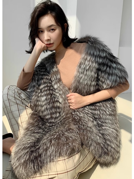 Imported Silver Fox Fur Shawl, Fur Collar Fur Scarf, Scarf Shawl For Warmth