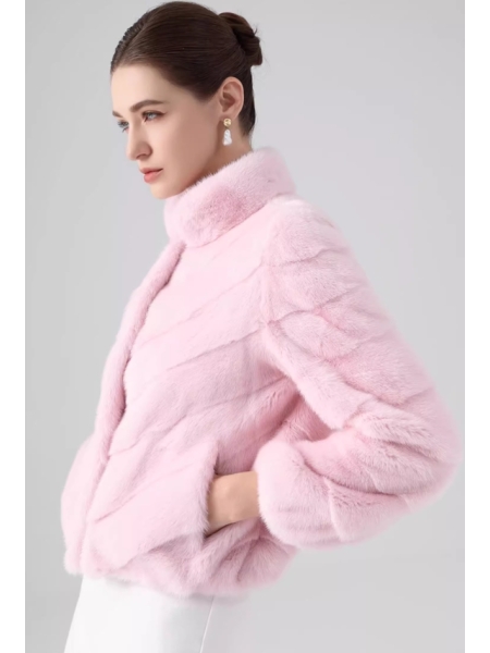 Pink Mink Fur Coat, Short Muskrat Fur Fur Coat