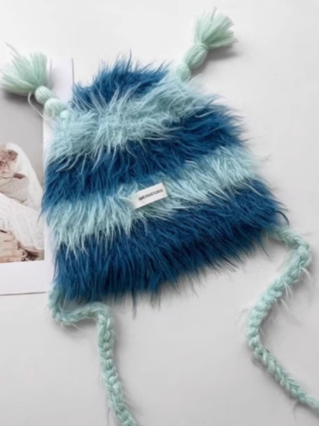 Playful Plush Hat with Braids and Lei Feng-Style Earmuffs for Warmth and Coverage