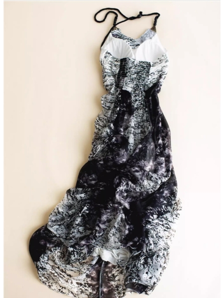 Small Beads Decorated Halter Mulberry Silk High-Waisted Long Dress
