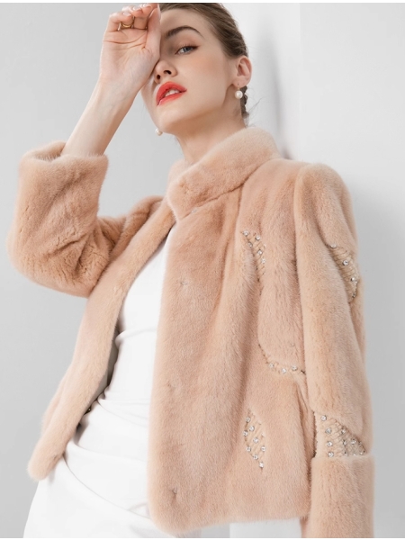 Stand Collar Short Colorful Mink Fur Coat