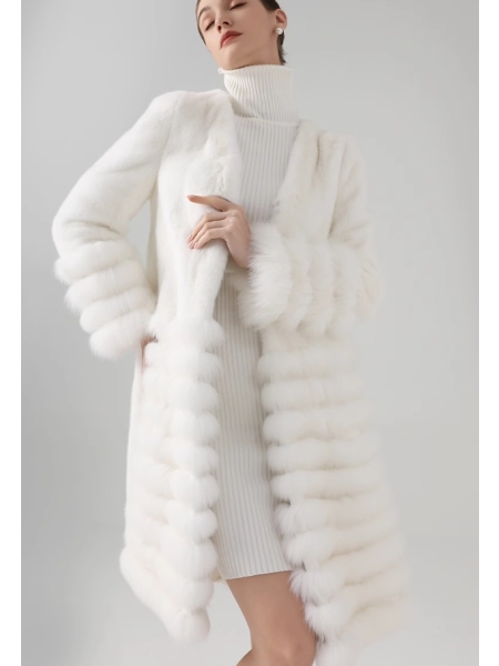 White Mink Coat, Young And Fashionable Long Imported Mink, Fox Fur Coat